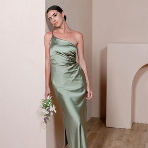 Revelry Jade Satin Dress - silver sage (711)